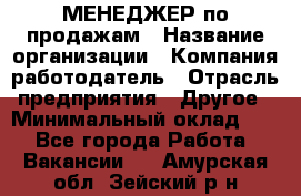 МЕНЕДЖЕР по продажам › Название организации ­ Компания-работодатель › Отрасль предприятия ­ Другое › Минимальный оклад ­ 1 - Все города Работа » Вакансии   . Амурская обл.,Зейский р-н